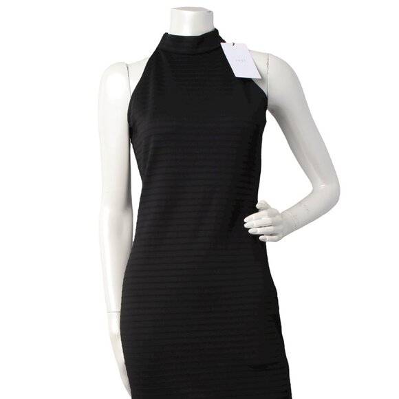 JUST Female Asta Ribbed Pencil Dress Halter Stretch High Neck Knee Length Black - Picture 5 of 12